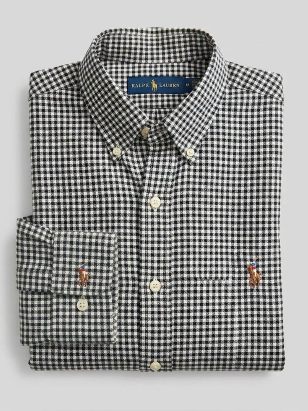 Polo Ralph Lauren Gingham Check Shirt Mens Medium M Black White Button Down Long